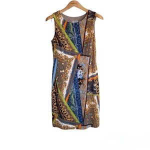 Joseph Ribkoff Dress Geometric Paisley Print Knit Sheath Sequin knee length